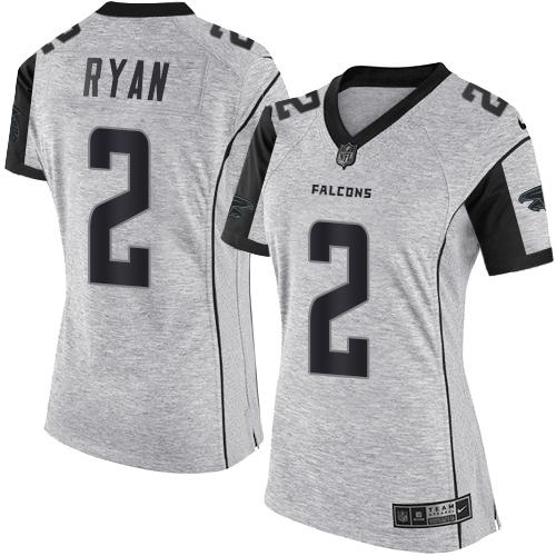Nike Falcons #2 Matt Ryan Gray Women's Stitched NFL Limited Gridiron Gray II Jersey